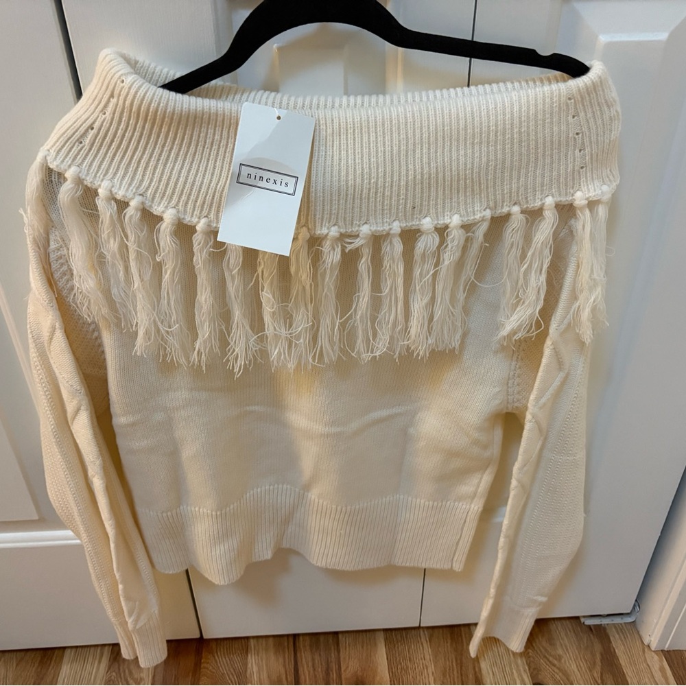 Cream Fringe Sweater